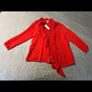 Chico’s Red Cardigan Rushed 3/4 Sleeves Size 2 NWT